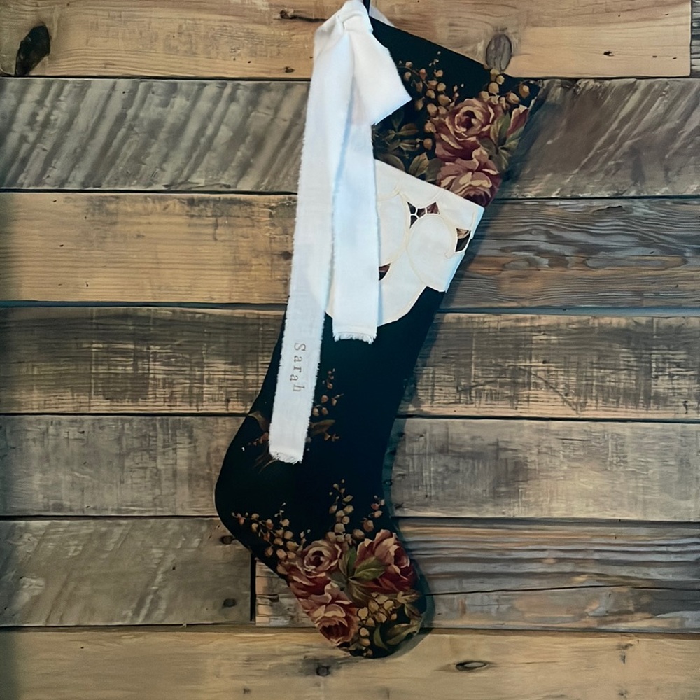 Custom dark green Christmas stocking lace cuff personalized for free